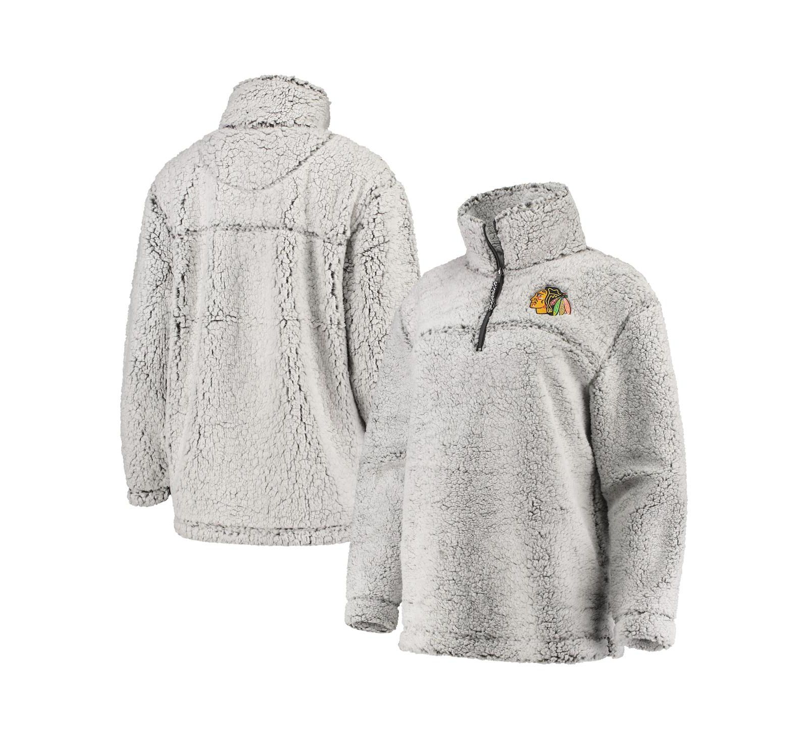 Women's G-III 4Her by Carl Banks Gray Chicago Blackhawks Sherpa Quarter-Zip Pullover Jacket