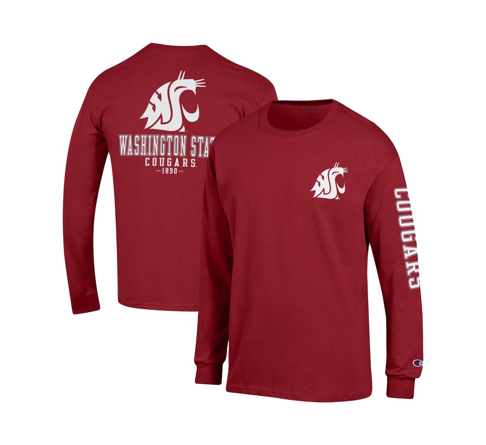 Men's Champion Crimson Washington State Cougars Team Stack Long Sleeve T-shirt