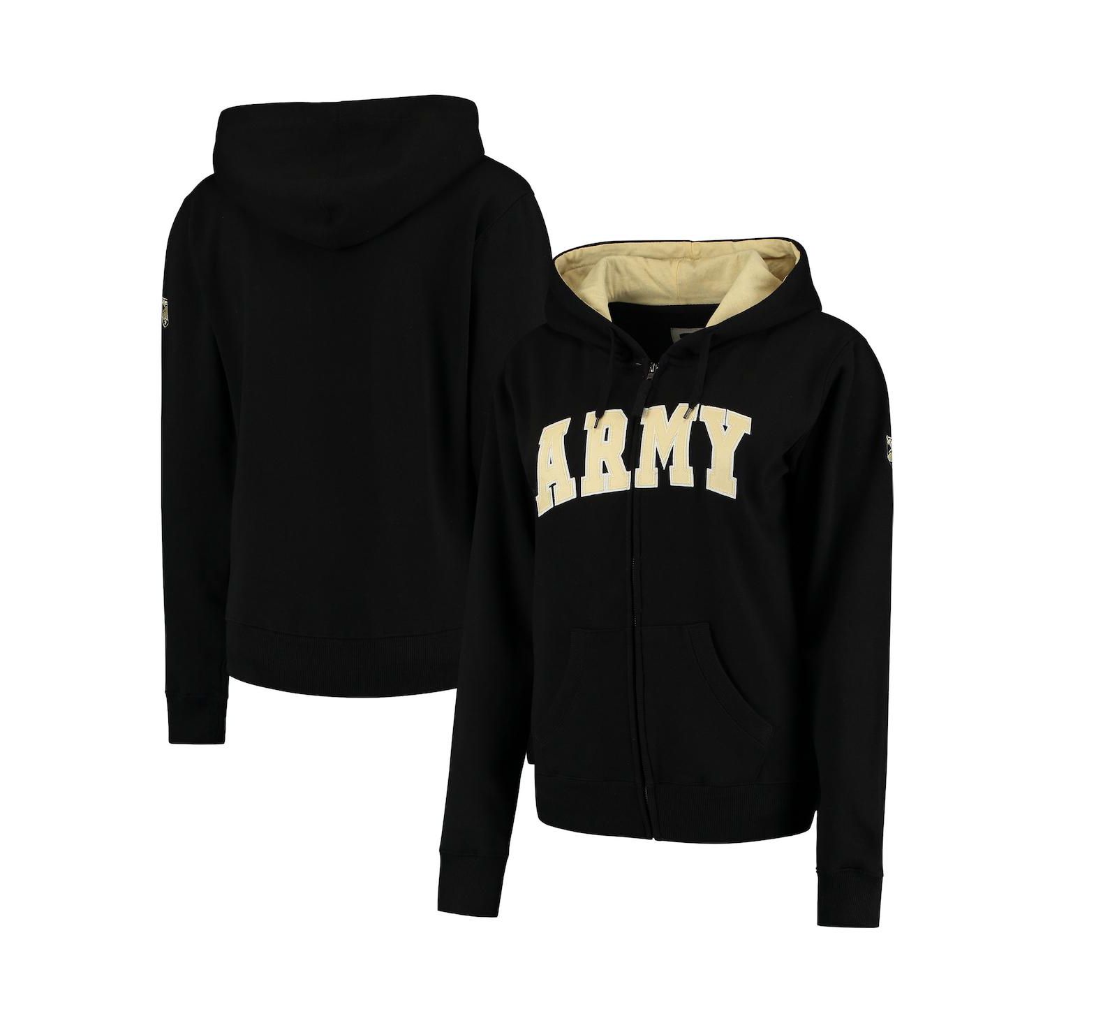 Women's Stadium Athletic Black Army Black Knights Helmet Arched Name Full-Zip Sweatshirt
