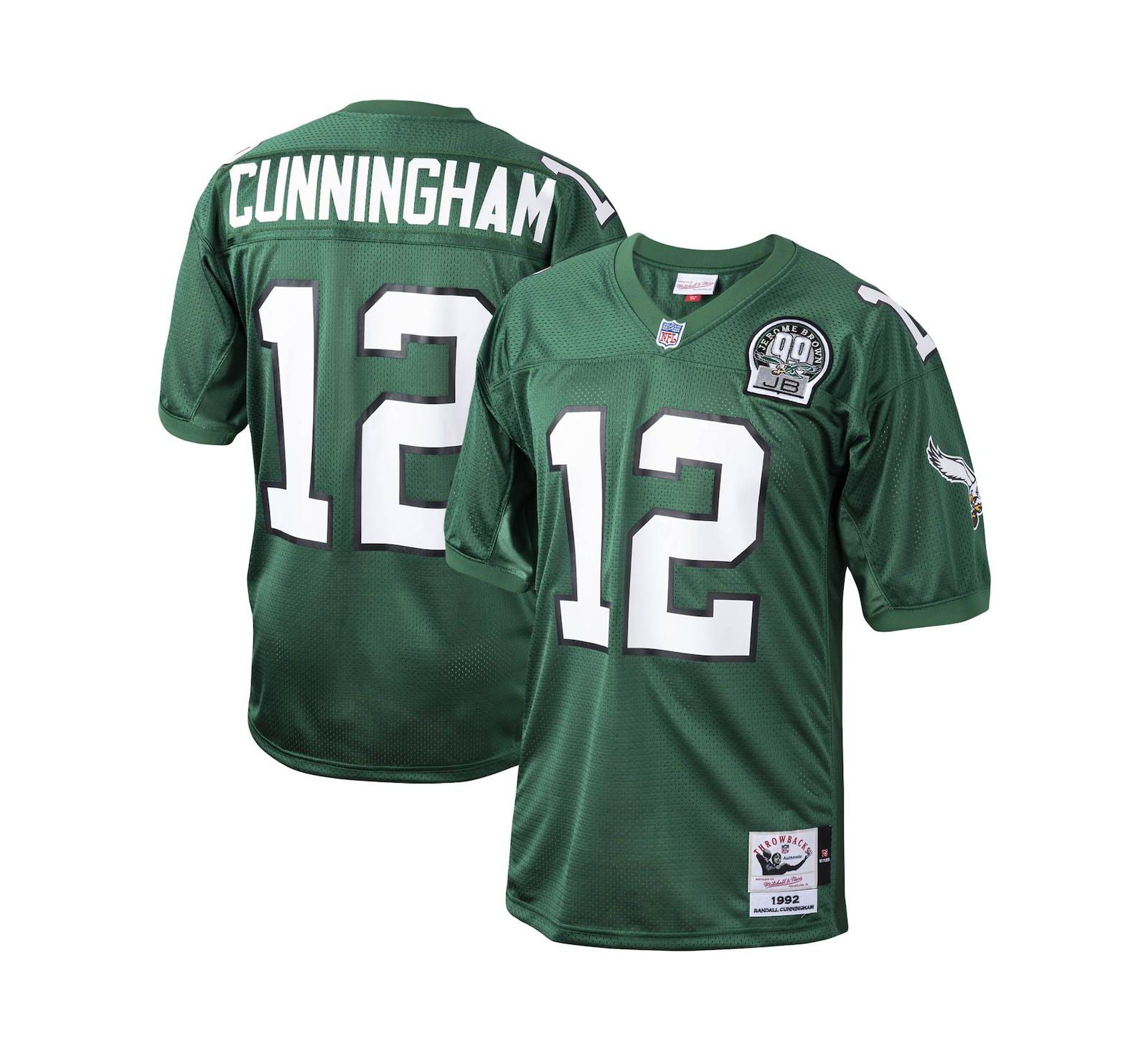 Мужская джерси Mitchell & Ness Randall Cunningham Kelly Green Philadelphia Eagles 1992 Authentic Throwback Retired Player
