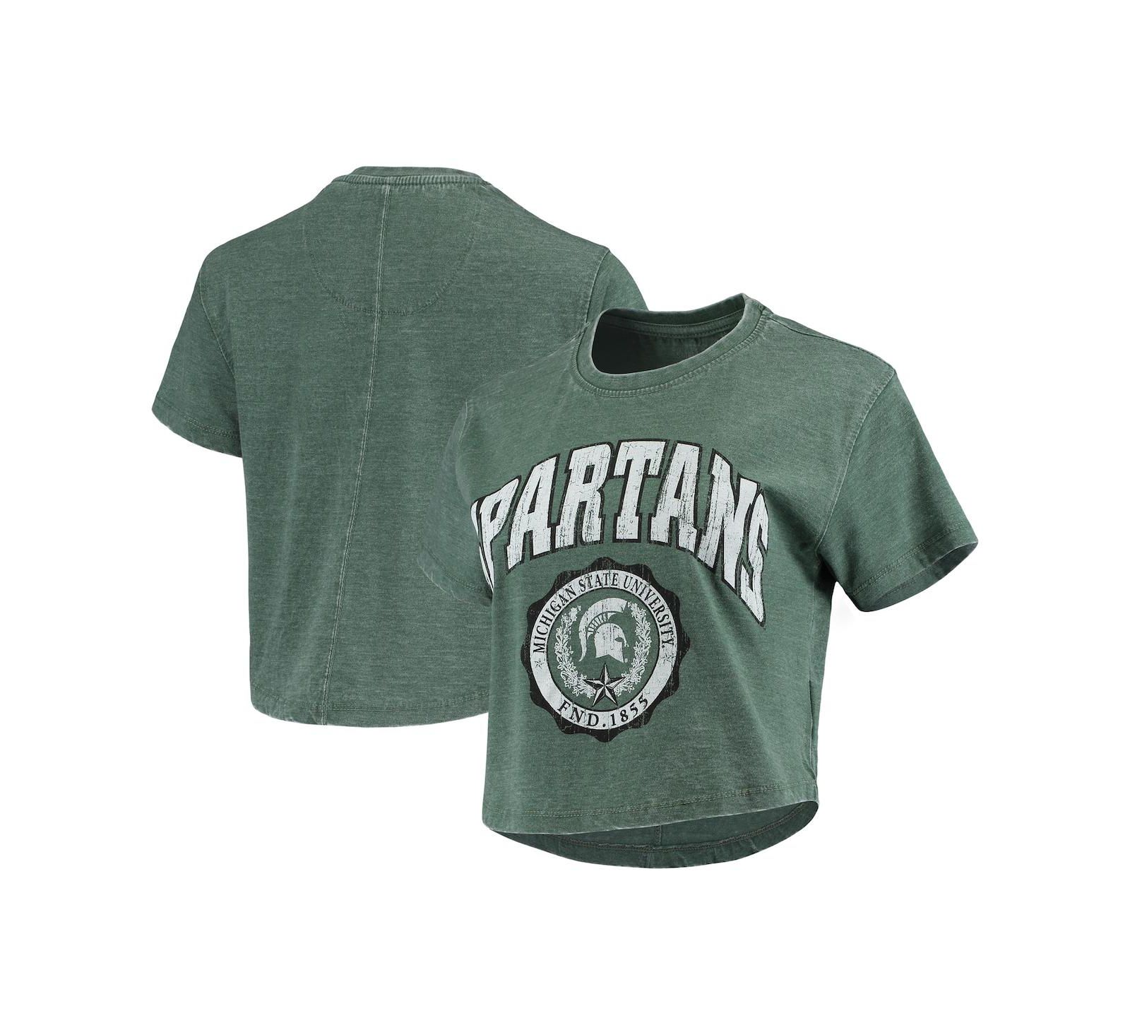 Women's Pressbox Green Michigan State Spartans Edith Vintage-Like Burnout Crop T-shirt
