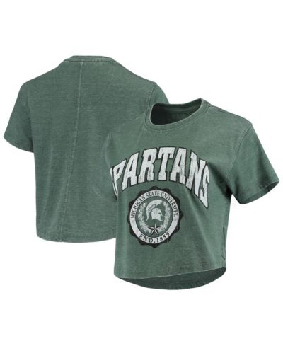 Women's Pressbox Green Michigan State Spartans Edith Vintage-Like Burnout Crop T-shirt