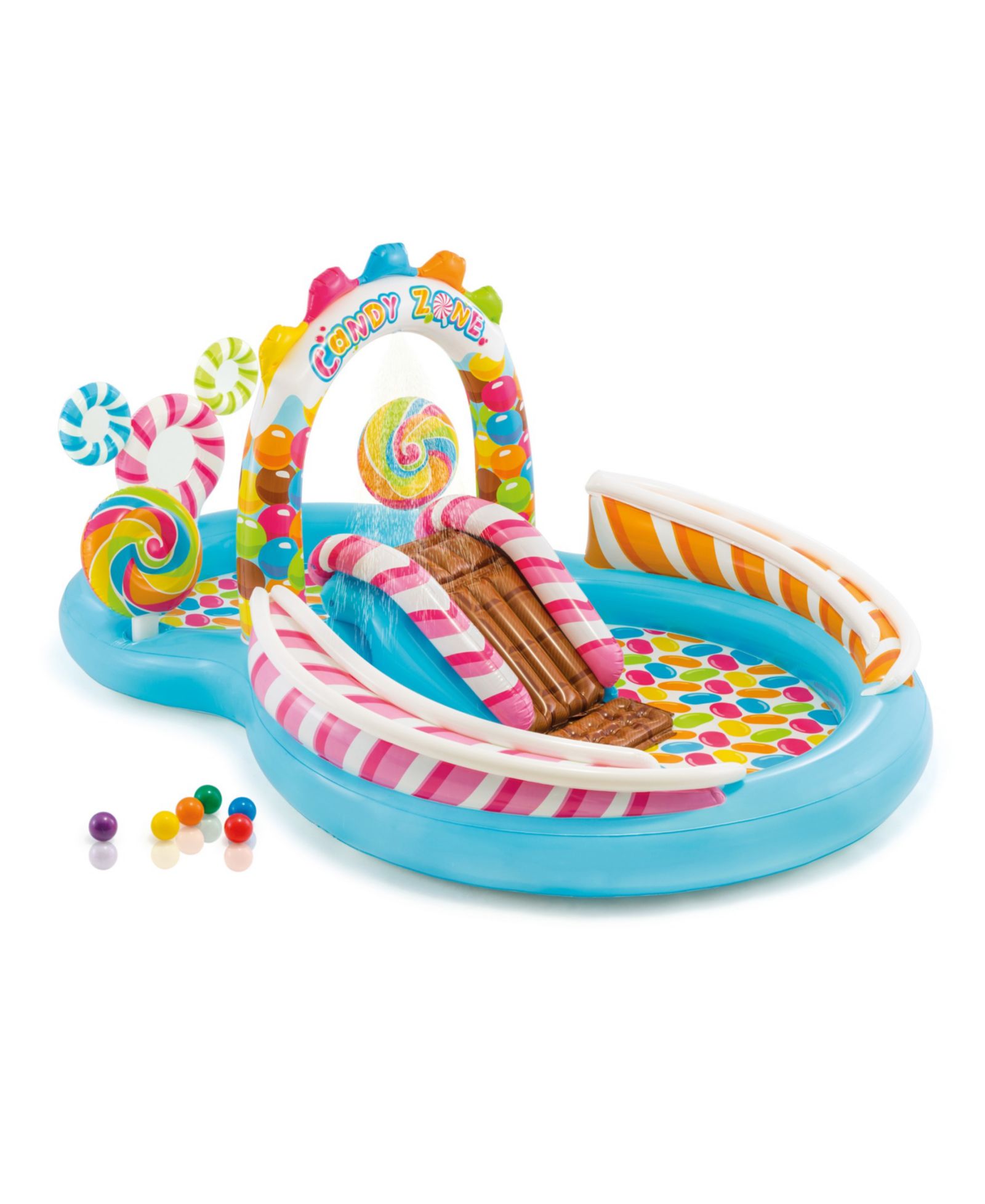 Intex Надувной игровой центр Candy Zone 9ft x 6ft x 51in с водной горкой для детей