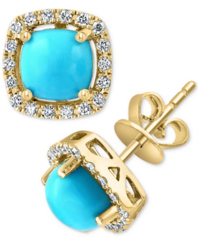 Серьги-гвоздики EFFY® Turquoise & Diamond (1/5 ct. t.w.) в 14k Gold