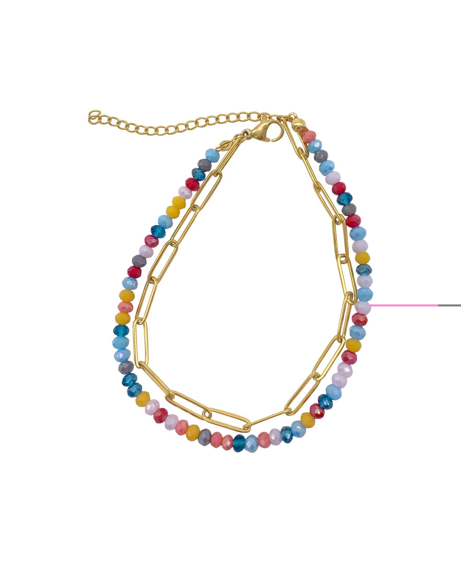 ADORNIA Multi Color Bead and Paper Clip Chain Double Bracelet