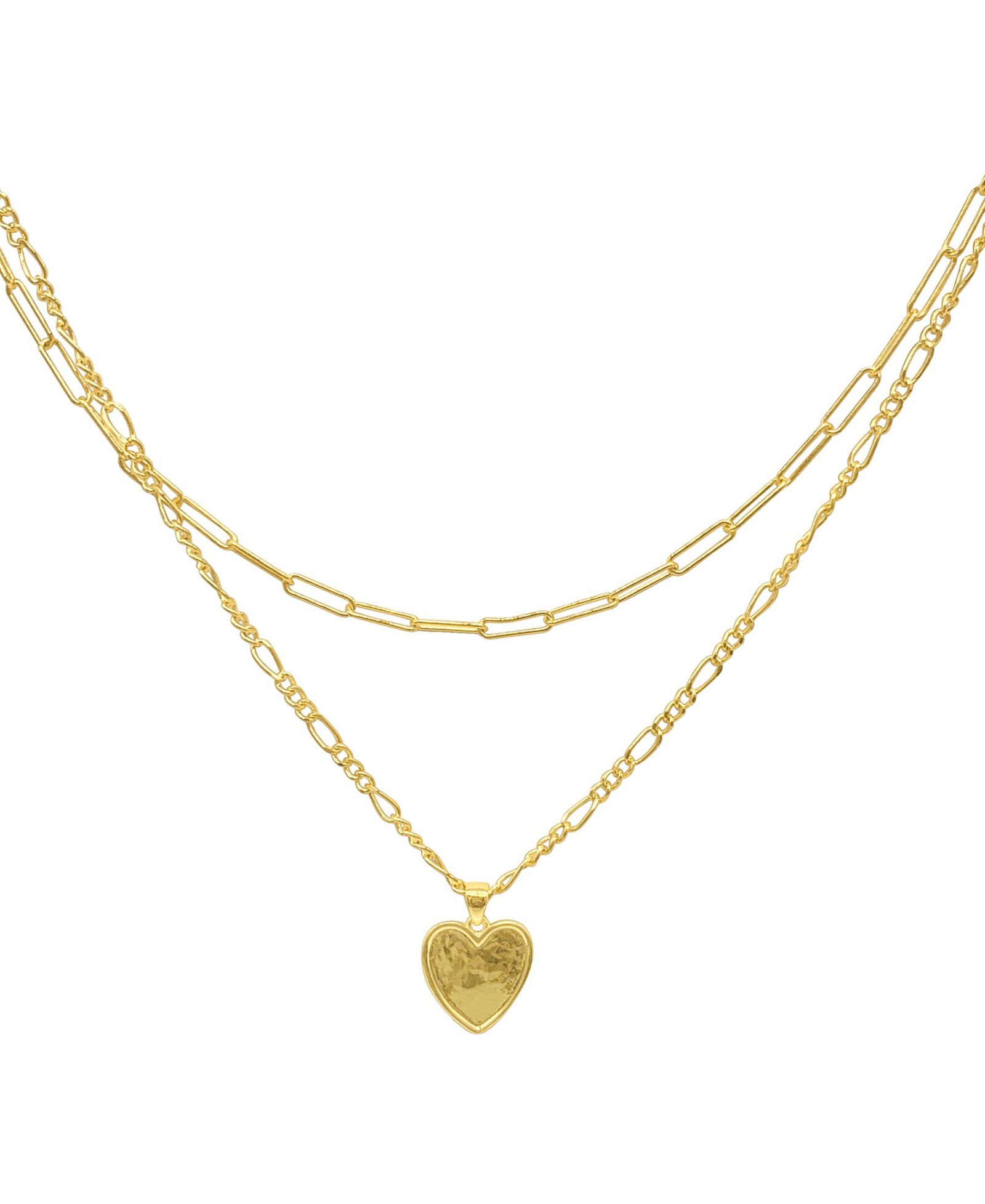 ADORNIA Paper Clip and Figaro Heart Chain Set Necklace