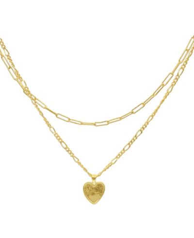 ADORNIA Paper Clip and Figaro Heart Chain Set Necklace