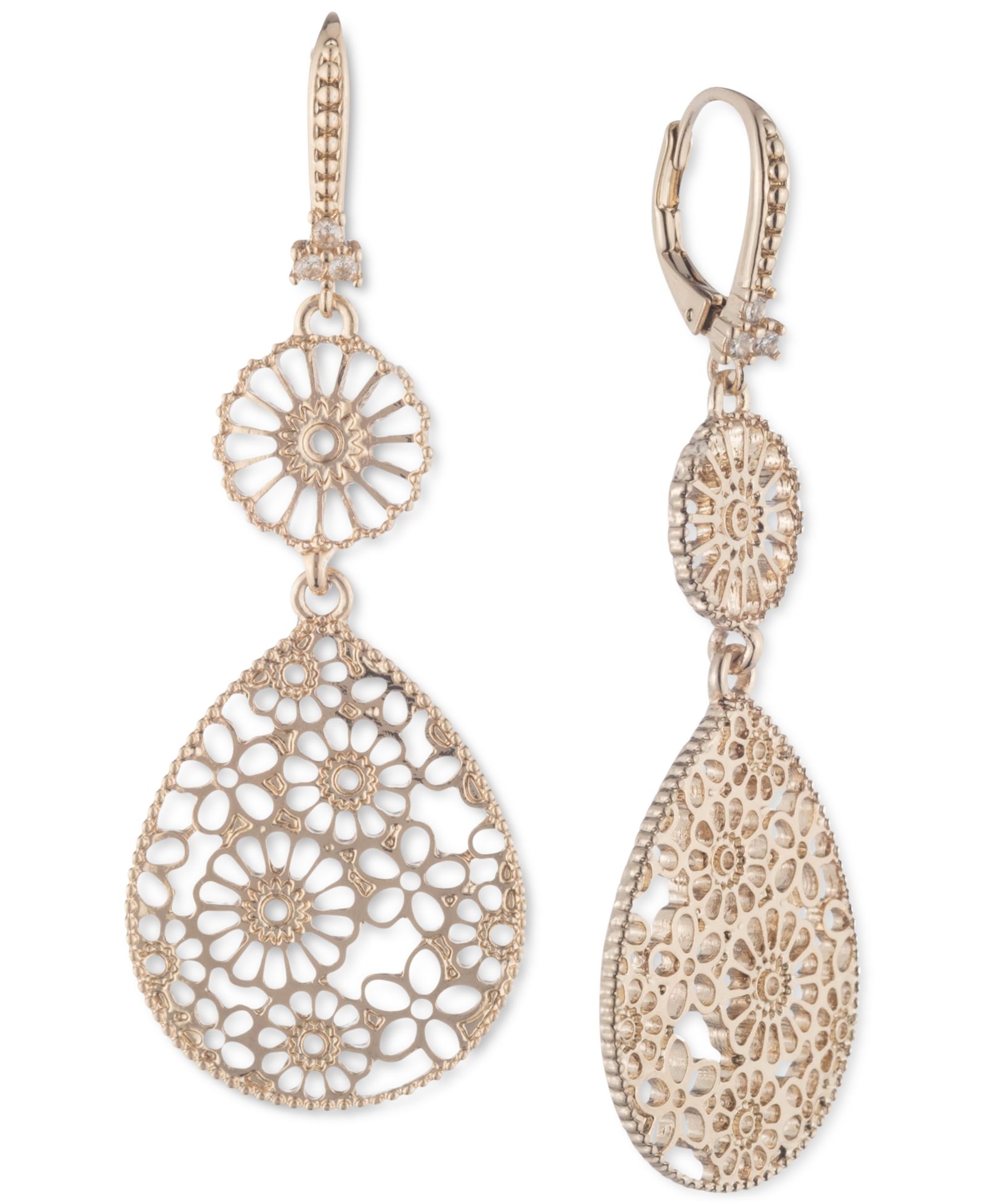 Серьги Marchesa Gold-Tone Filigree Double Drop