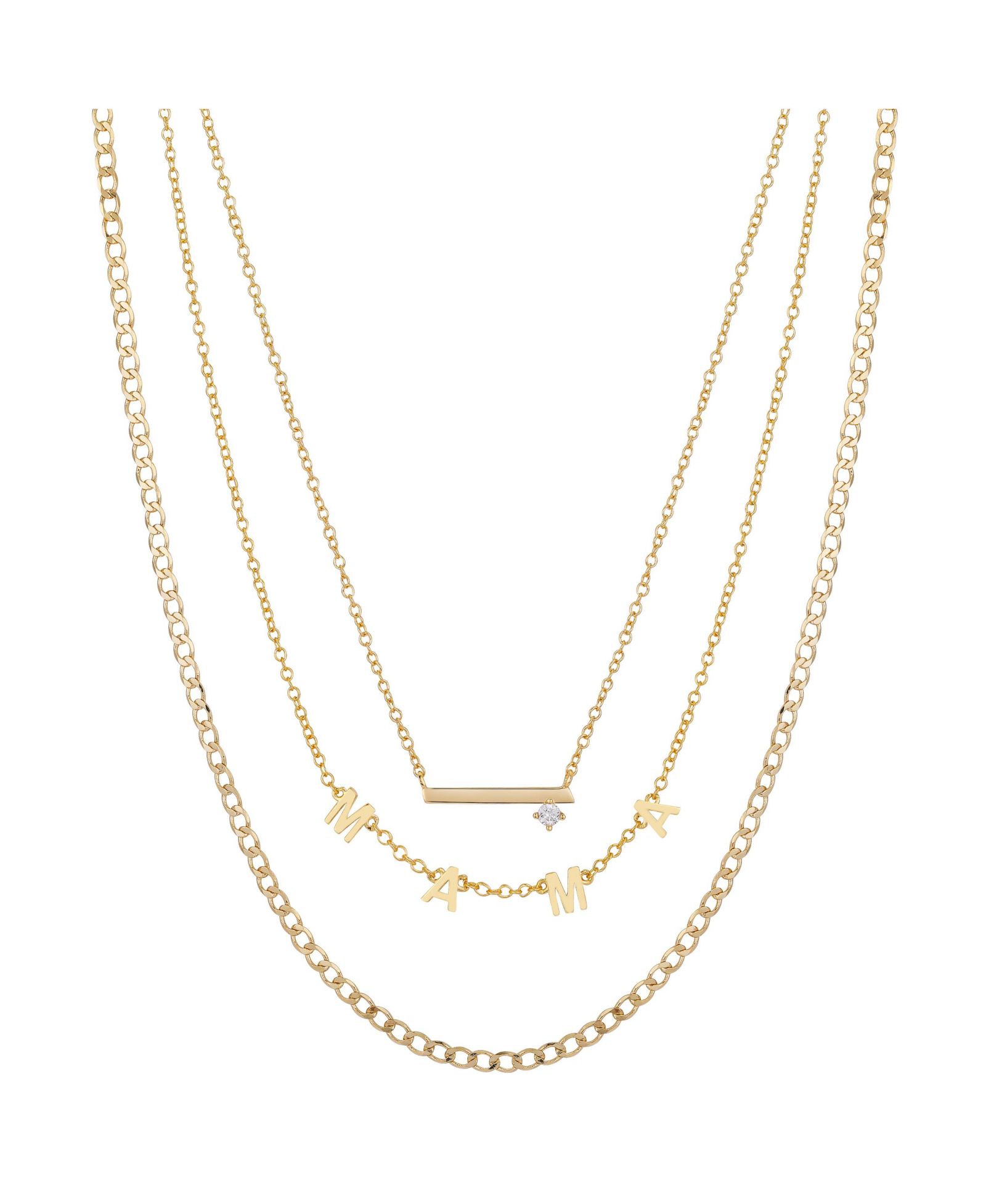 Unwritten 14K Gold Flash-Plated Cubic Zirconia Mama Layered Pendant Necklaces