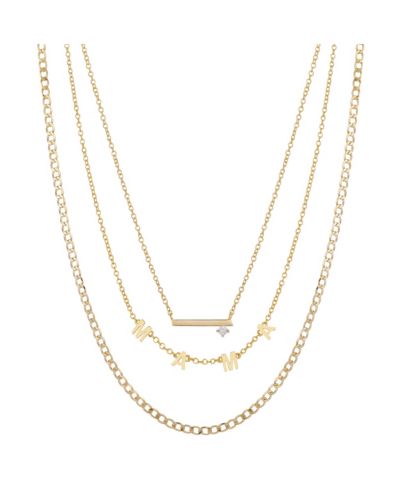 Unwritten 14K Gold Flash-Plated Cubic Zirconia Mama Layered Pendant Necklaces