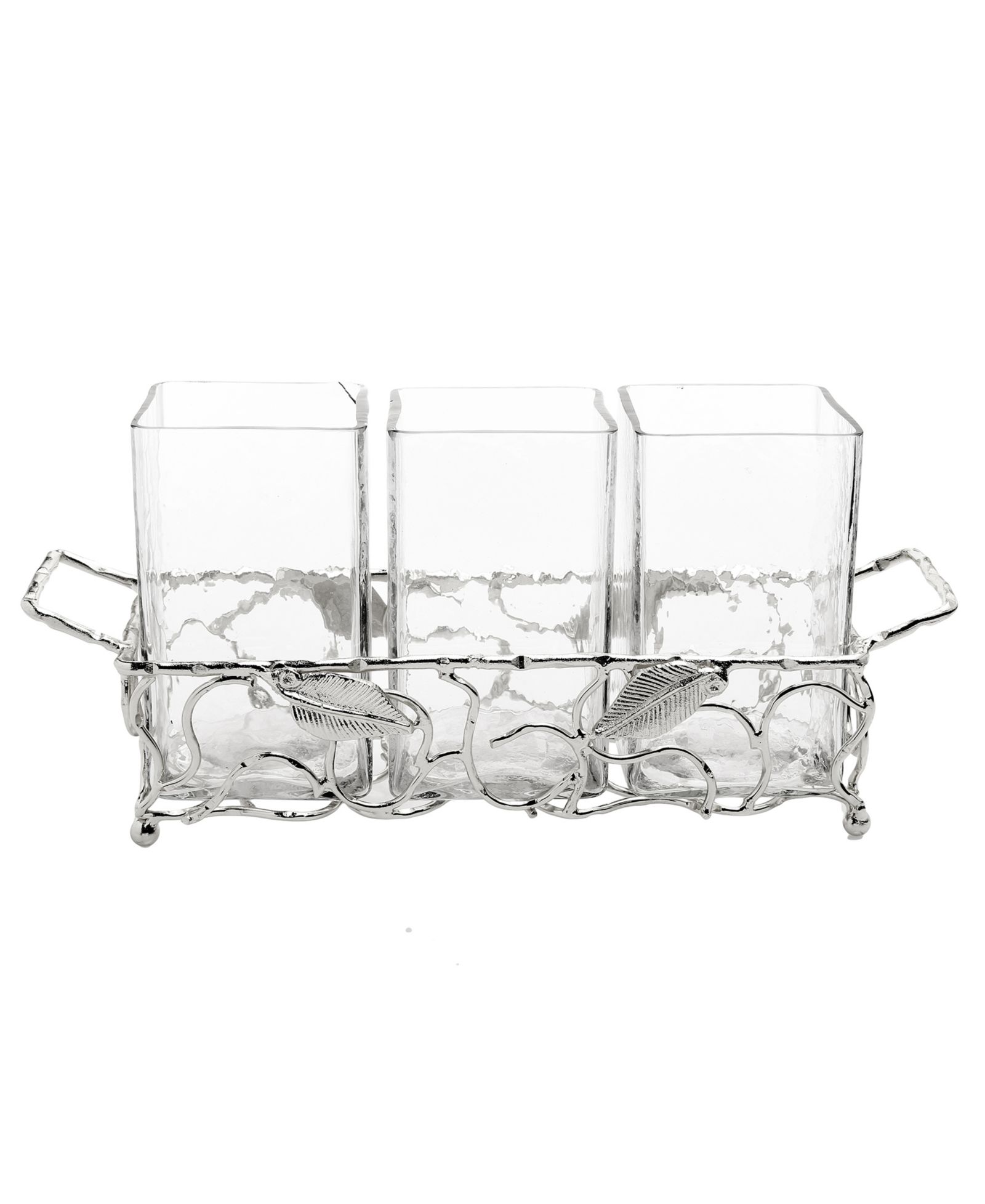 Leaf Cutlery Holder with Hammered Inserts, 11.5" x 3.25"