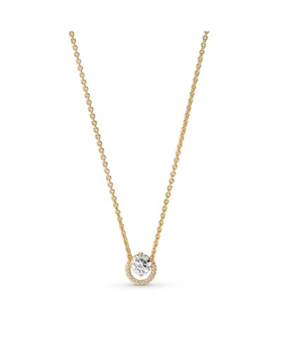 Pandora Подвеска-ожерелье с блестящей круглой кубической цирконией Halo в 14K позолоченном золоте