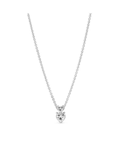 Pandora Timeless Sterling Silver Double Heart Pendant Sparkling Cubic Zirconia Collier Necklace