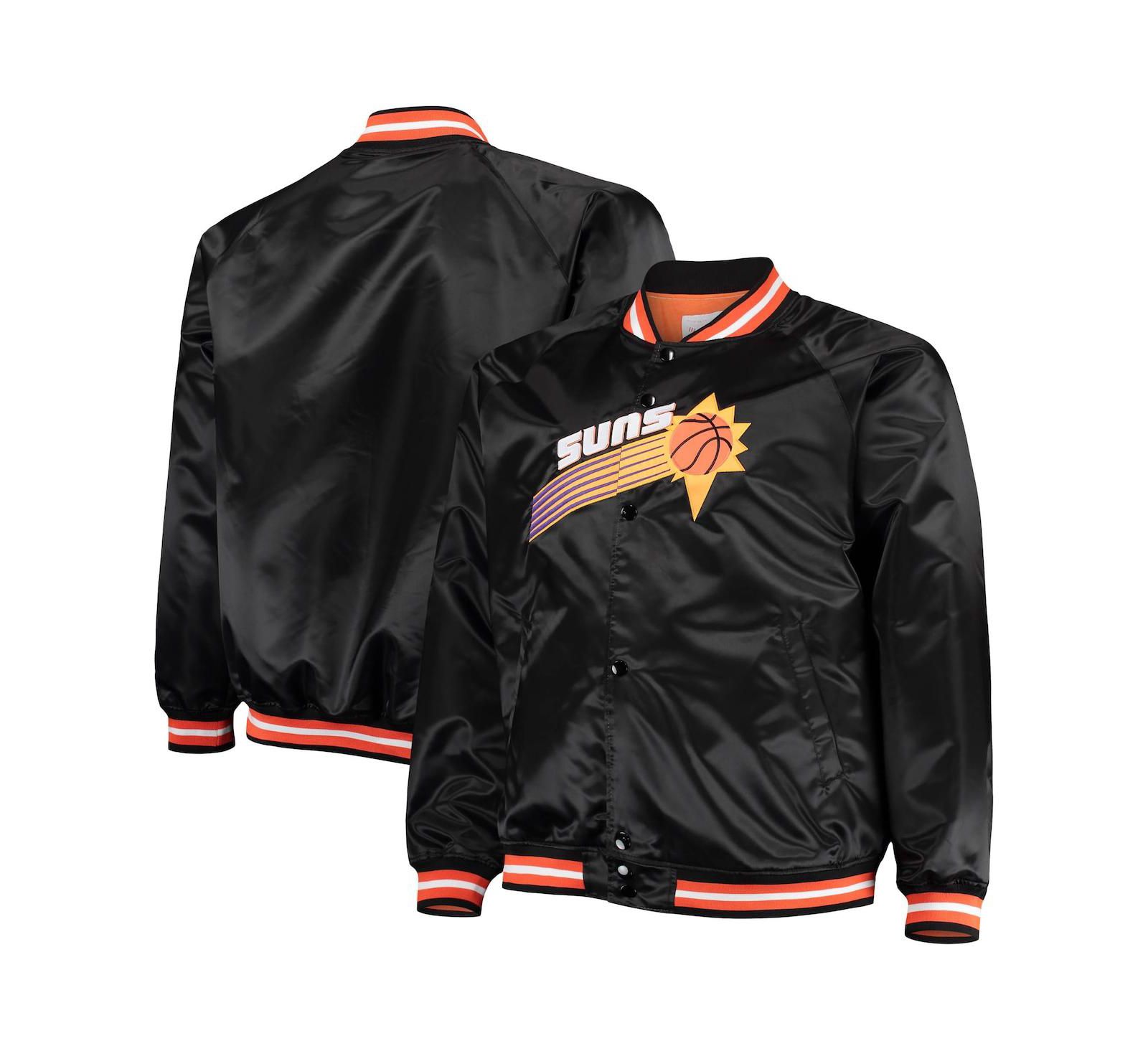 Men's Mitchell & Ness Black Phoenix Suns Big and Tall Hardwood Classics Raglan Satin Full-Snap Jacket