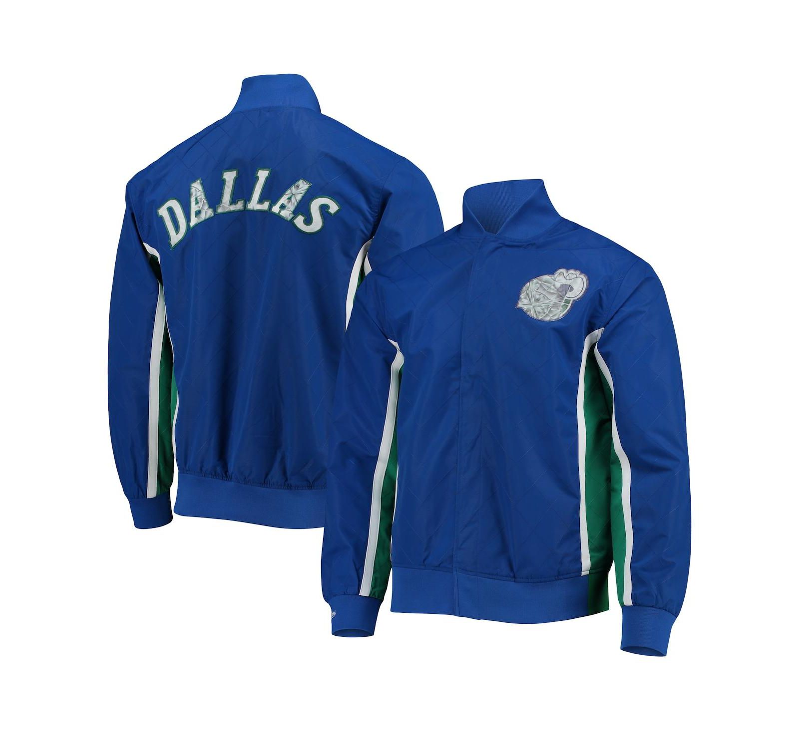 Men's Dallas Mavericks Blue Mitchell & Ness Hardwood Classics 75th Anniversary Authentic Warmup Full-Snap Jacket