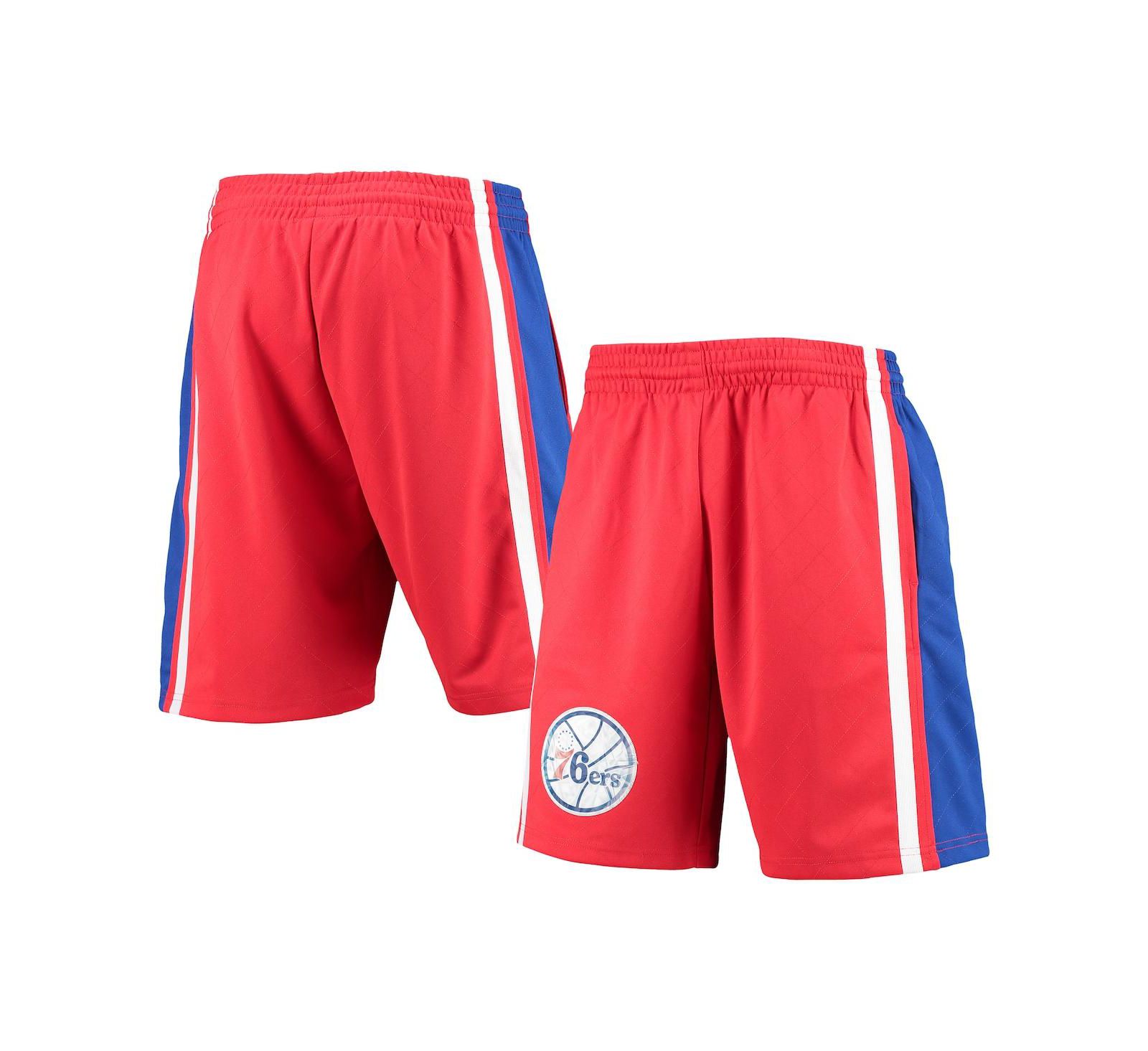 Men's Mitchell & Ness Red Philadelphia 76Ers Hardwood Classics 75th Anniversary Swingman Shorts