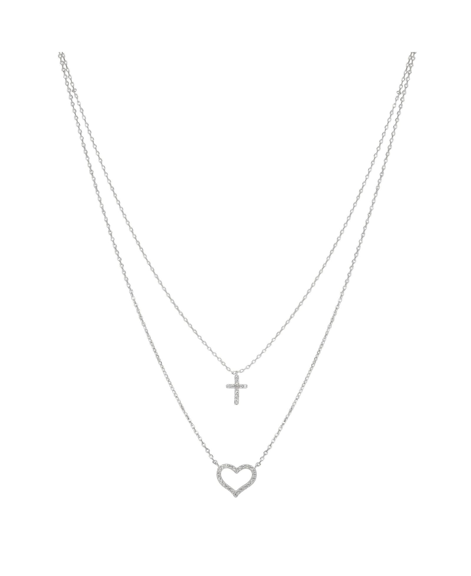Подвеска-кулон Unwritten Fine Silver Plated Cubic Zirconia Cross and Heart Layered