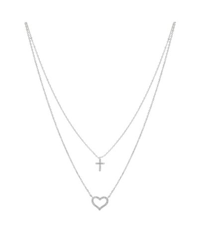 Подвеска-кулон Unwritten Fine Silver Plated Cubic Zirconia Cross and Heart Layered