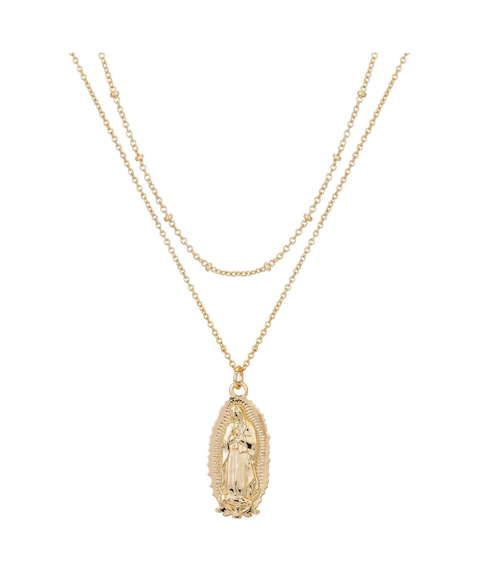 Unwritten 14K Gold Flash Plated Virgin Mary Layered Pendant Necklace