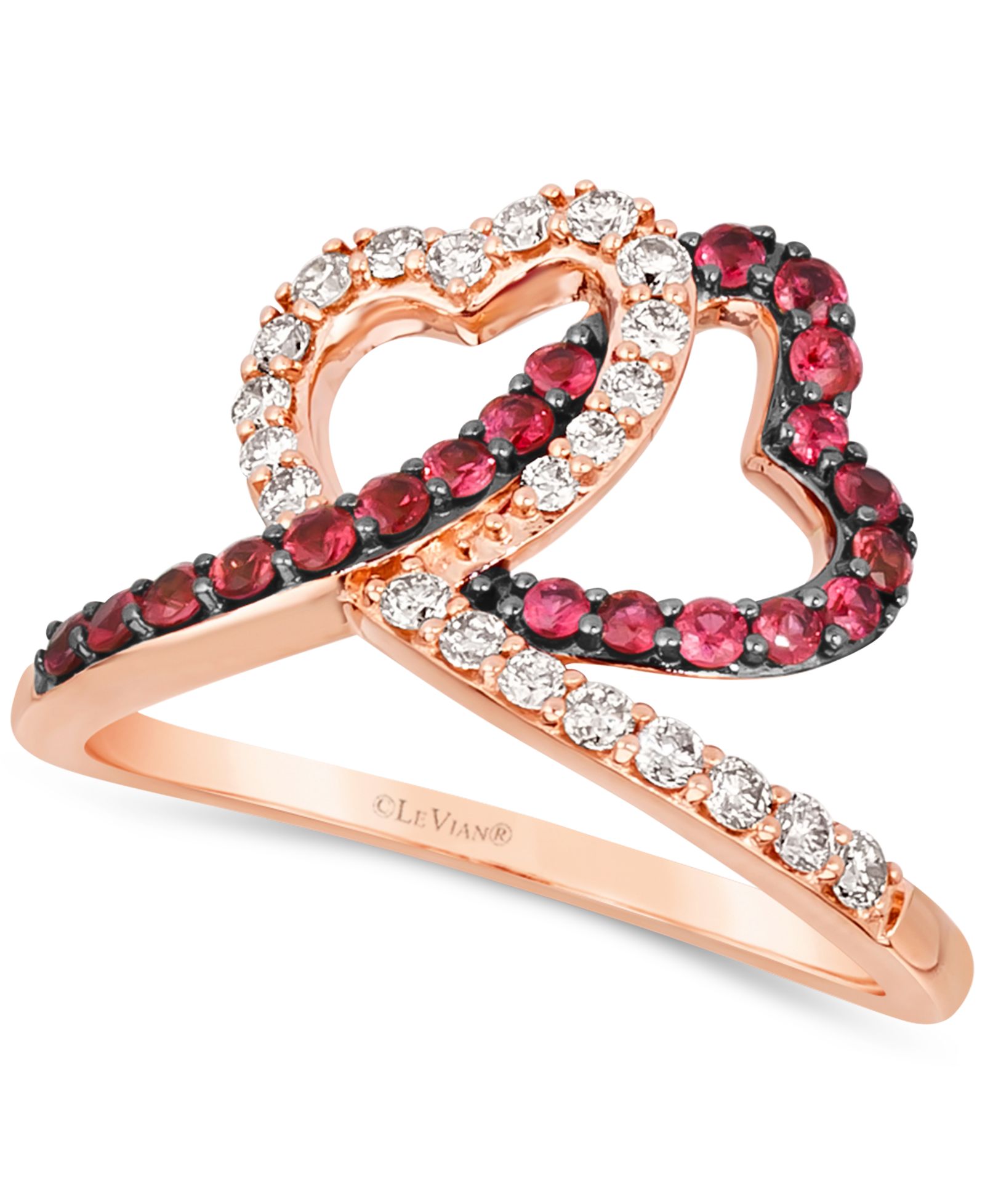 Le Vian® Passion Ruby (3/8 ct. t.w.) & Nude Diamond (1/3 ct. t.w.) Interlocking Hearts Ring in 14k Rose Gold