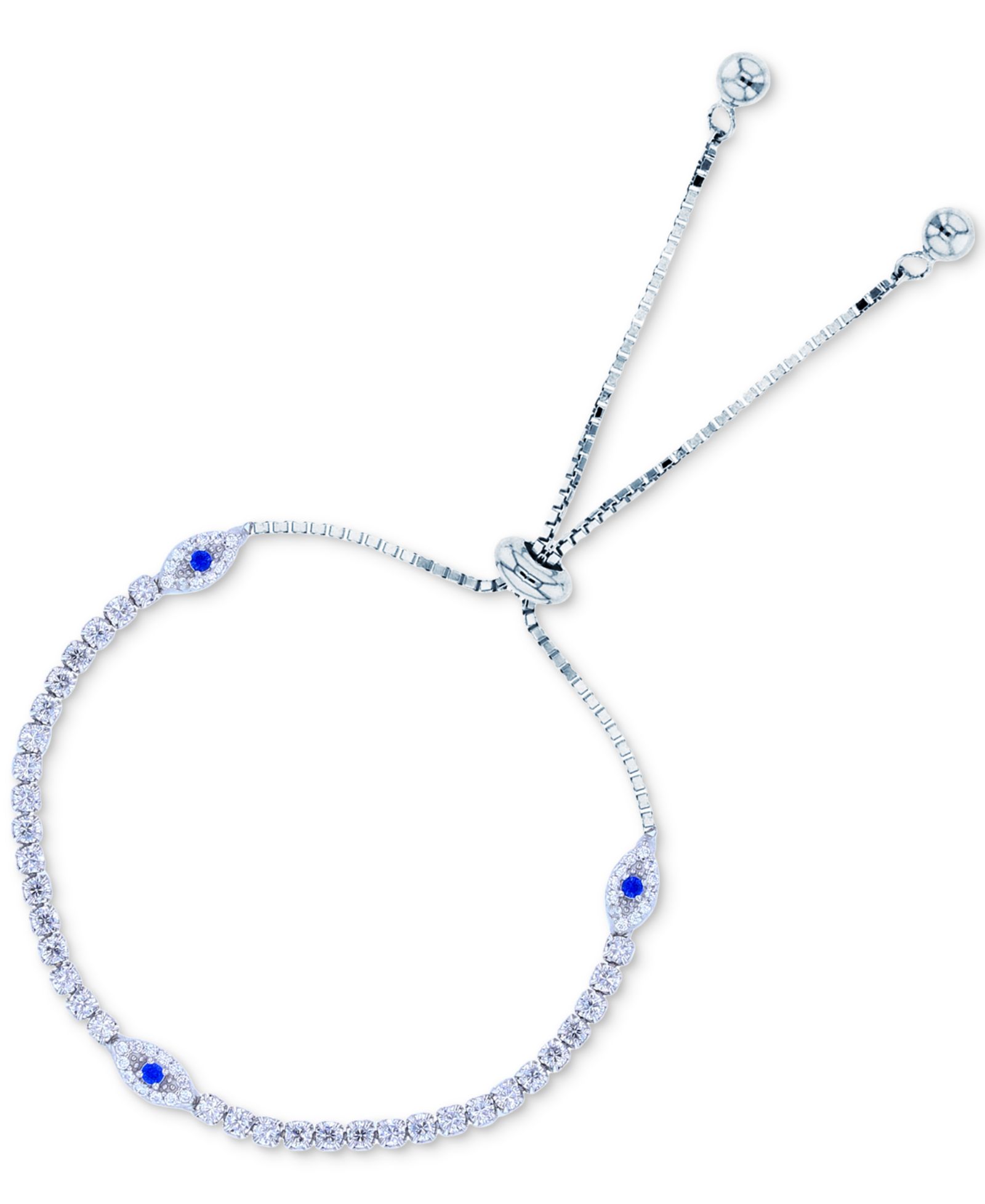 Браслет-боло Macy's Lab-Created Blue Spinel (1/10 ct. t.w.) & Cubic Zirconia Evil Eye в Sterling Silver