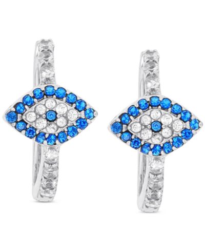 Серьги-кольца с Blue Spinel и Cubic Zirconia