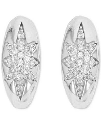 Cubic Zirconia Small Huggie Hoop Earrings in Sterling Silver, 0.57"