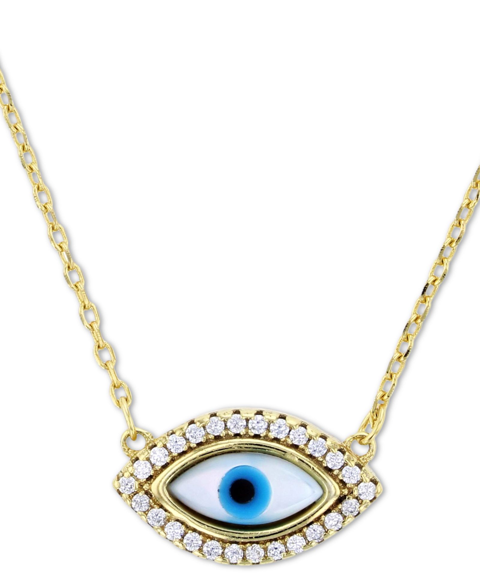 Cubic Zirconia & Enamel Evil Eye 16"  Pendant Necklace in 14k Gold-Plated Sterling Silver