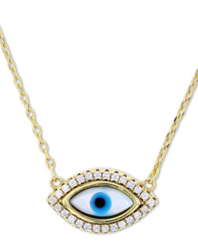 Подвеска-кулон Cubic Zirconia & Enamel Evil Eye 16" в 14k Gold-Plated Sterling Silver