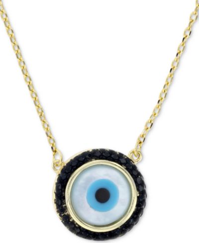 Подвеска-кулон с глазами evil eye из эмали и кубического циркония в позолоченном серебре 14k