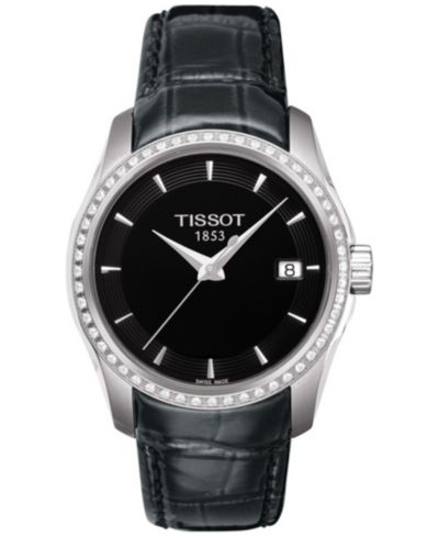 Tissot Swiss Couturier Diamond (1/3 ct. t.w.) Black Leather Strap Watch 32mm