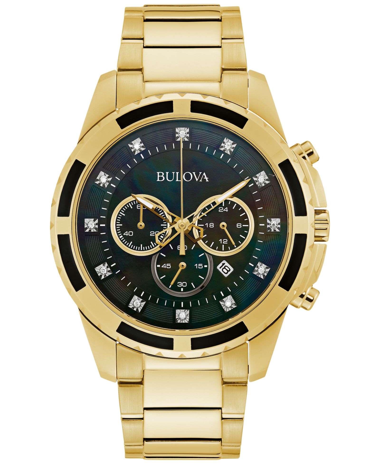 Мужские часы Bulova Chronograph Diamond Gold-Tone Stainless Steel Bracelet 44mm