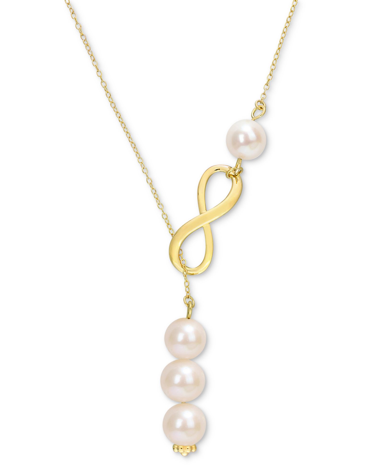 Macy's Ожерелье Lariat с натуральным речным жемчугом (8-9mm) и бриллиантами, 18" в позолоченном серебре