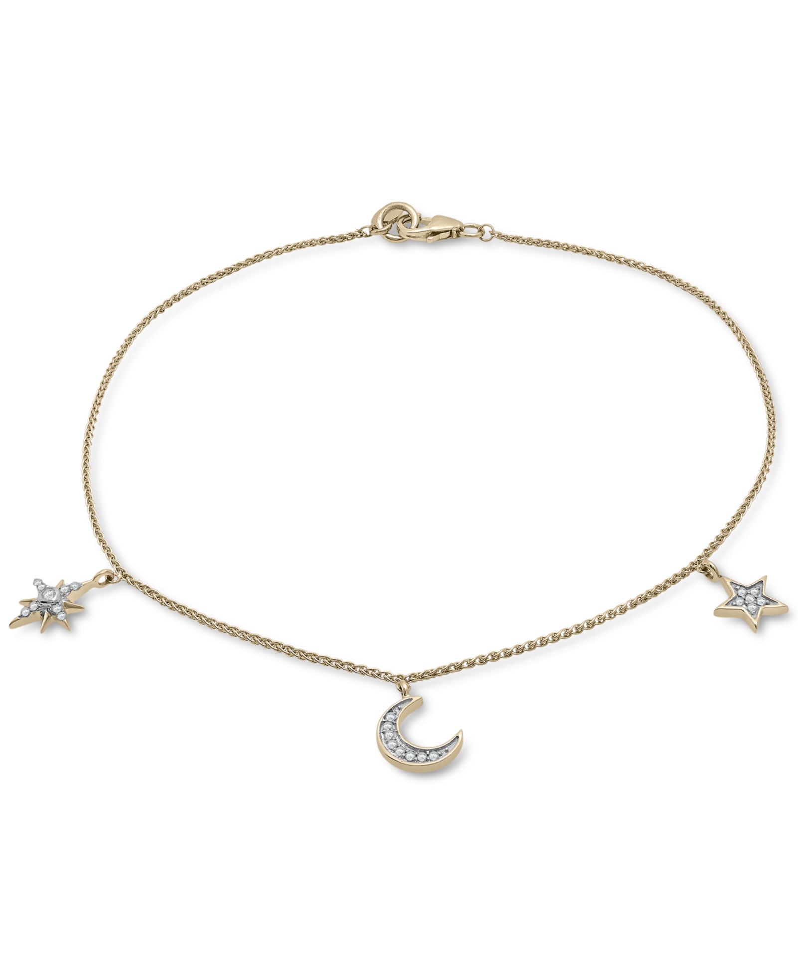 Браслет на щиколотку Wrapped™ Diamond Moon & Stars из 10k Gold (1/10 ct. t.w.)