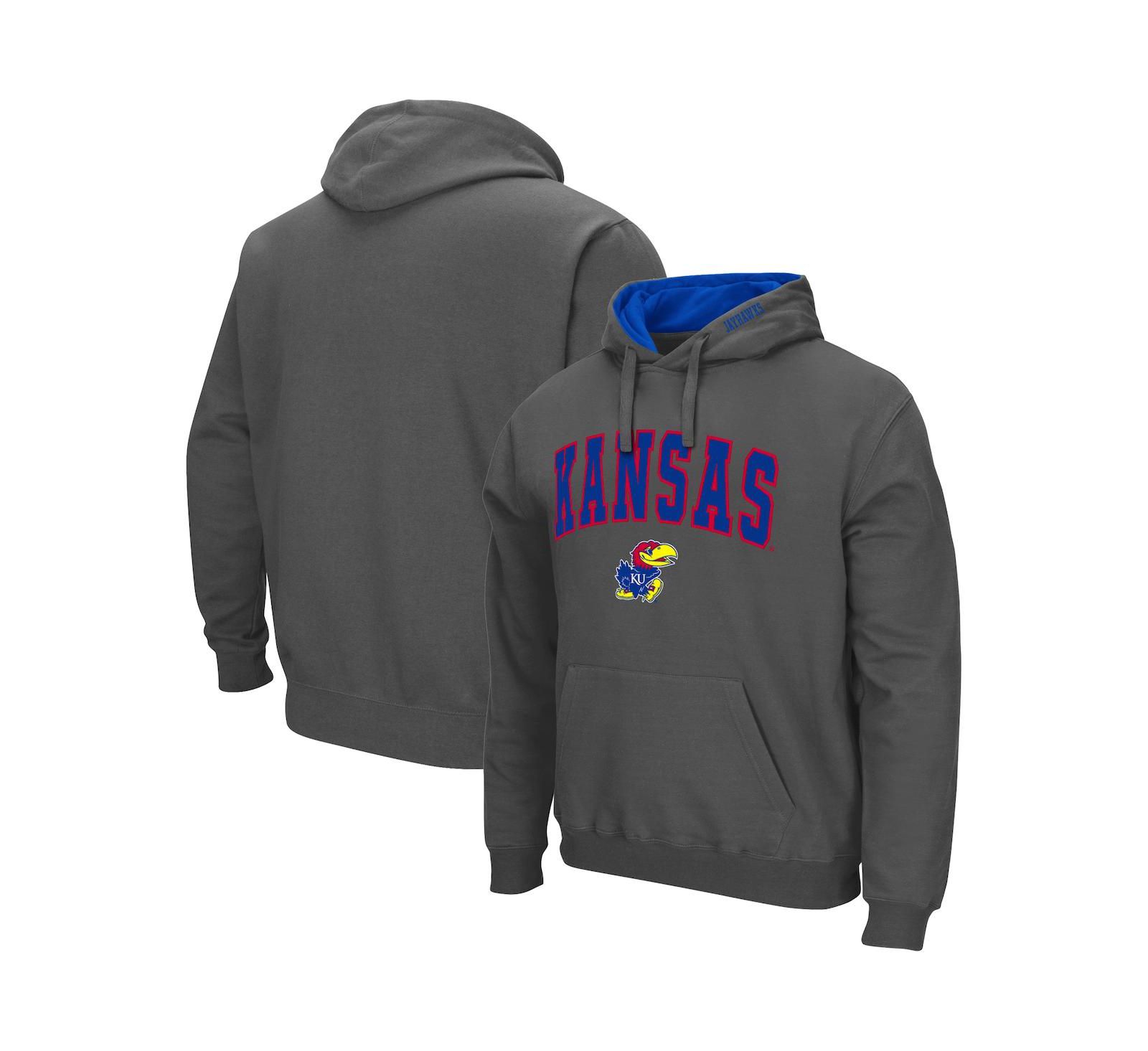 Men's Colosseum Charcoal Kansas Jayhawks Arch and Logo 3.0 Pullover Hoodie