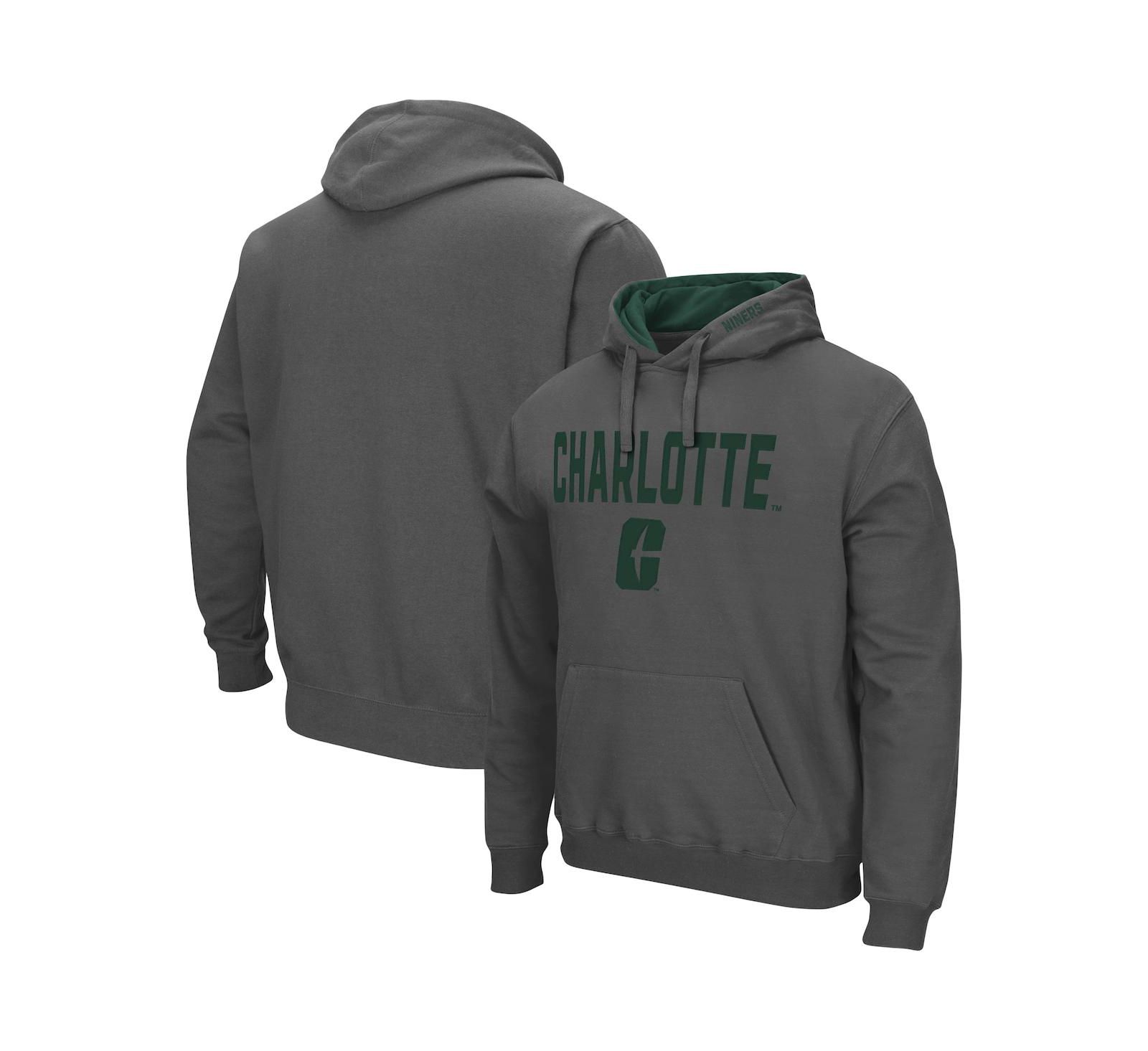Men's Colosseum Charcoal Charlotte 49ers Arch and Logo Pullover Hoodie