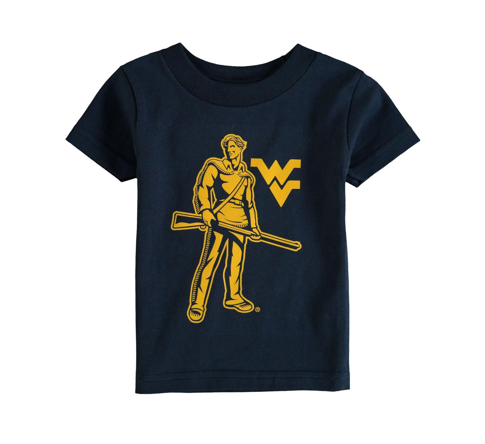 Детская футболка с большим логотипом West Virginia Mountaineers, темно-синяя, унисекс