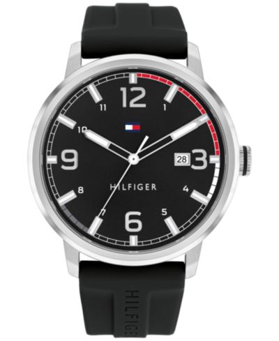 Мужские часы Tommy Hilfiger с черным силиконовым ремешком 46mm