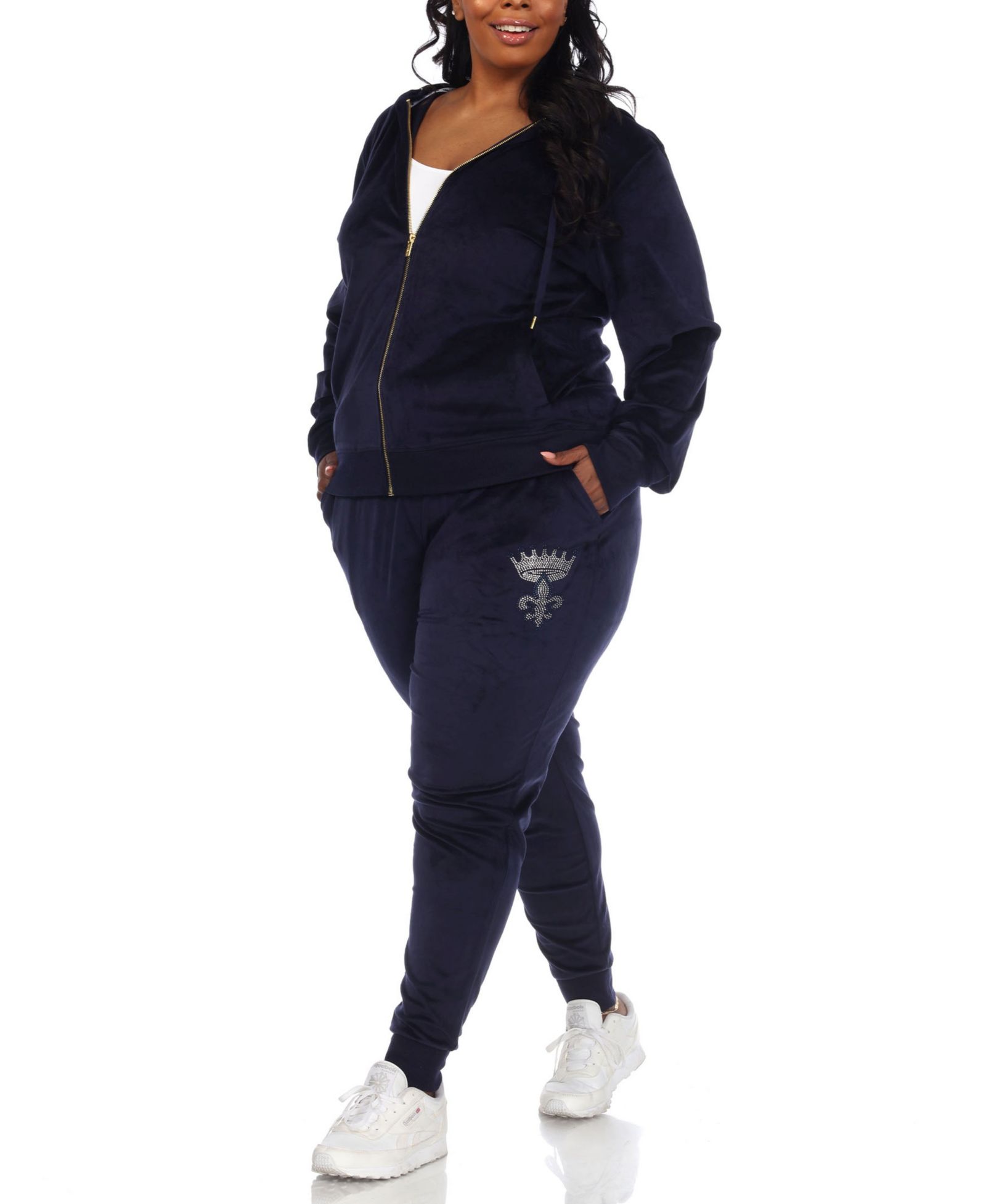 Комплект из 2 предметов White Mark Plus Size Rhinestone Velour Tracksuit