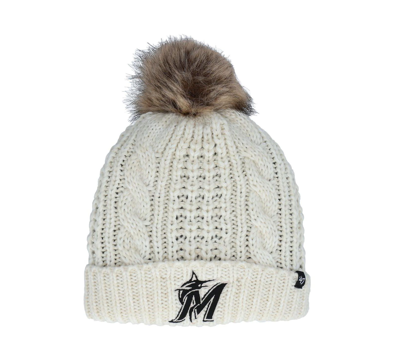 Women's '47 Cream Miami Marlins Meeko Cuffed Knit Hat with Pom