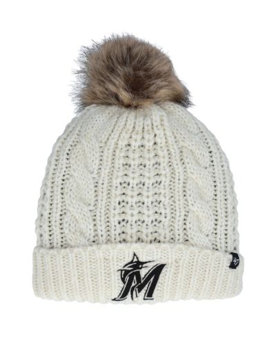 Women's '47 Cream Miami Marlins Meeko Cuffed Knit Hat with Pom