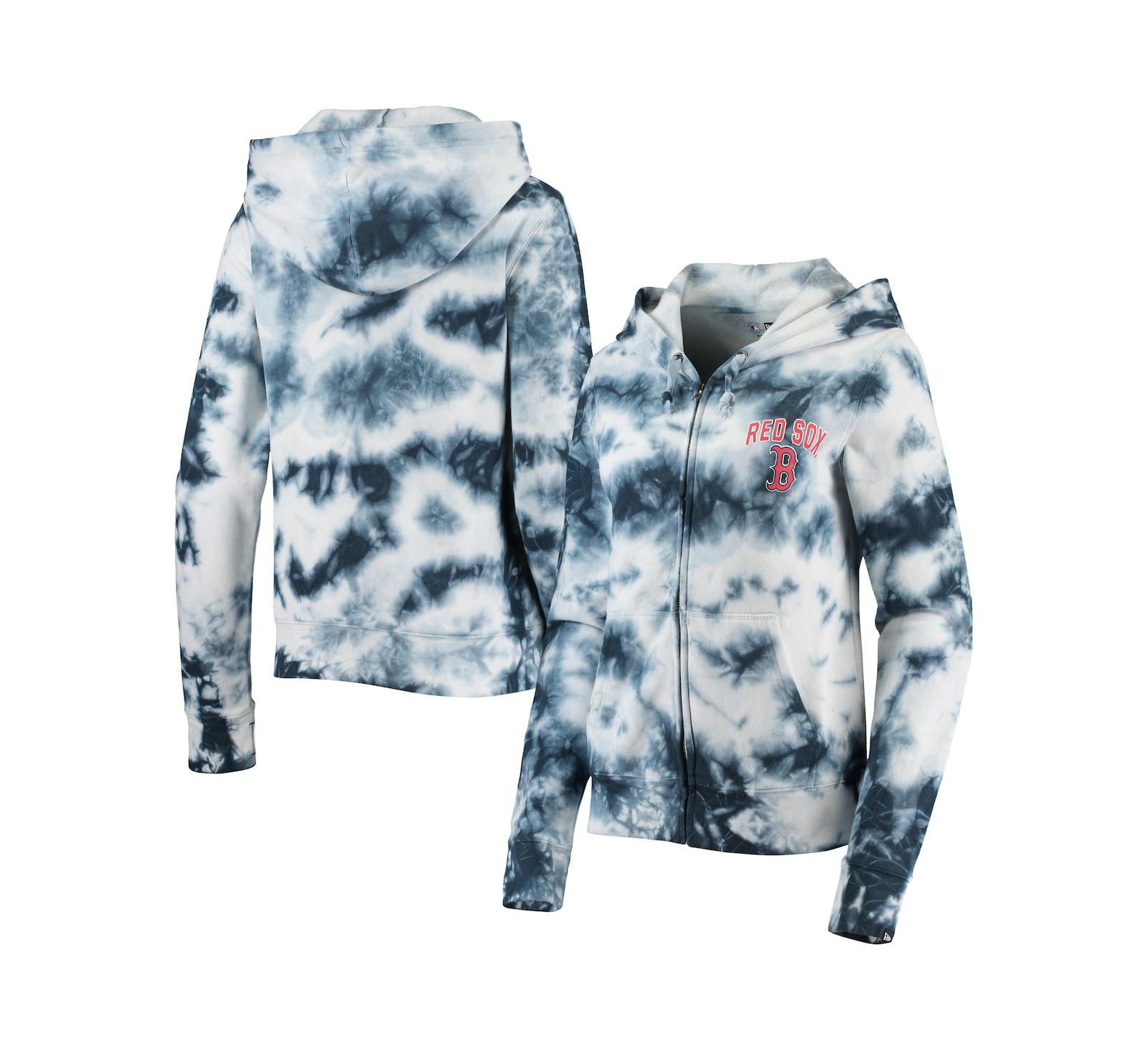 Женское худи New Era Navy Boston Red Sox Tie-Dye Fleece Full-Zip