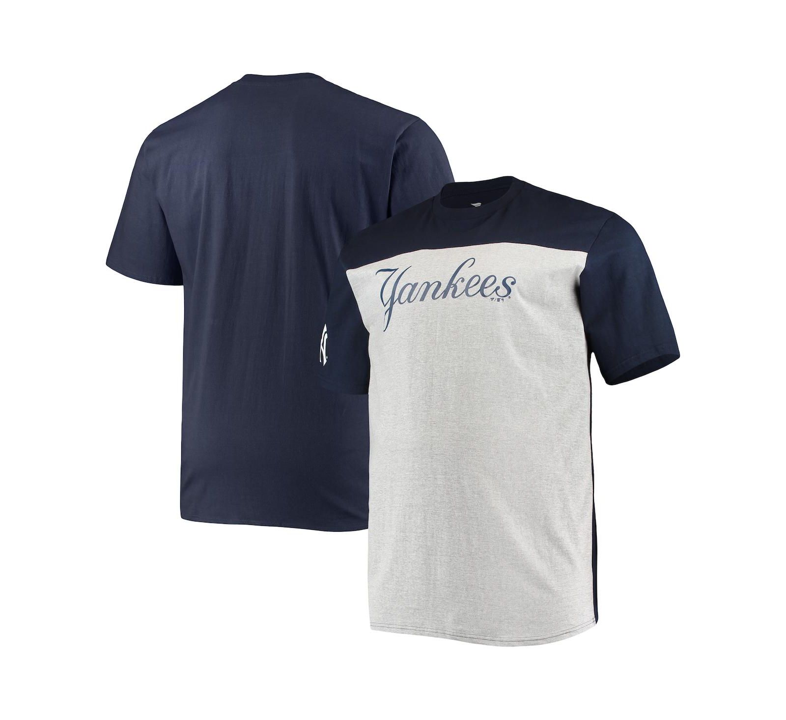Men's Fanatics Navy, Heather Gray New York Yankees Big and Tall Colorblock T-shirt