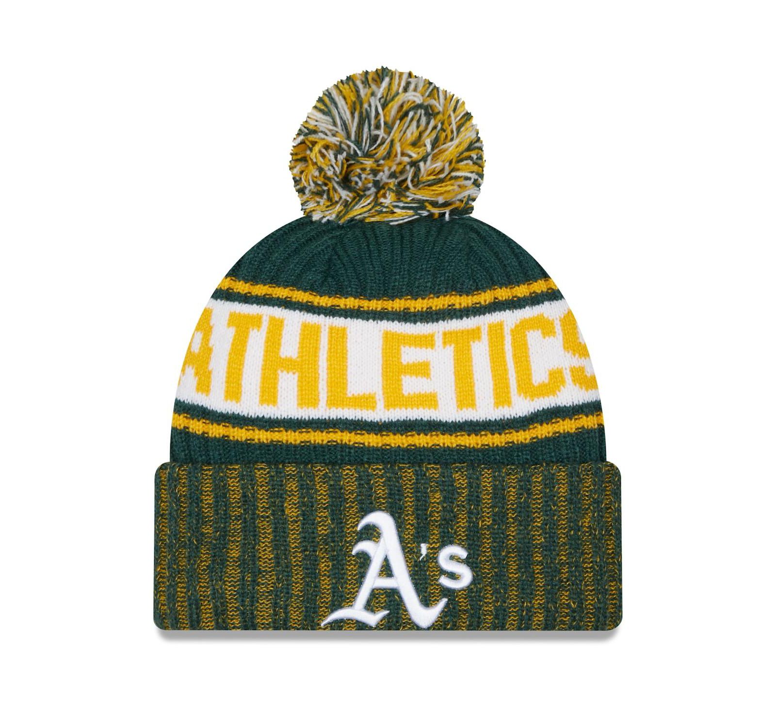 Men's New Era Green Oakland Athletics Marl Cuffed Knit Hat with Pom