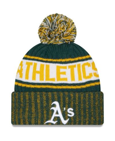 Мужская вязаная шапка New Era Green Oakland Athletics Marl с помпоном