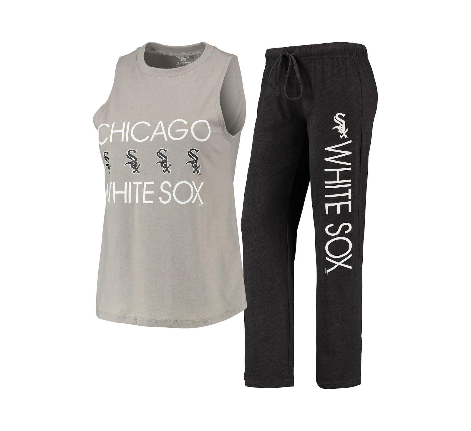 Женский комплект для сна Concepts Sport Black, Gray Chicago White Sox Meter Muscle Tank Top и брюки