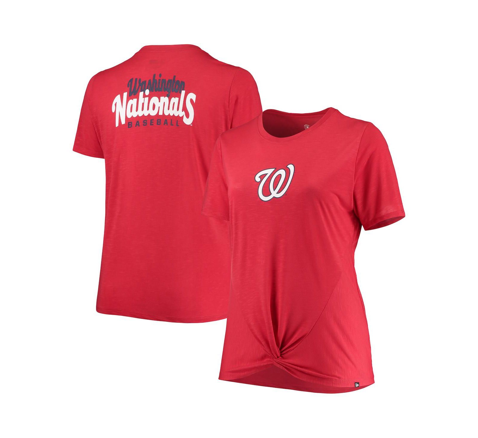 Women's New Era Red Washington Nationals Plus Size 2-Hit Front Knot T-shirt