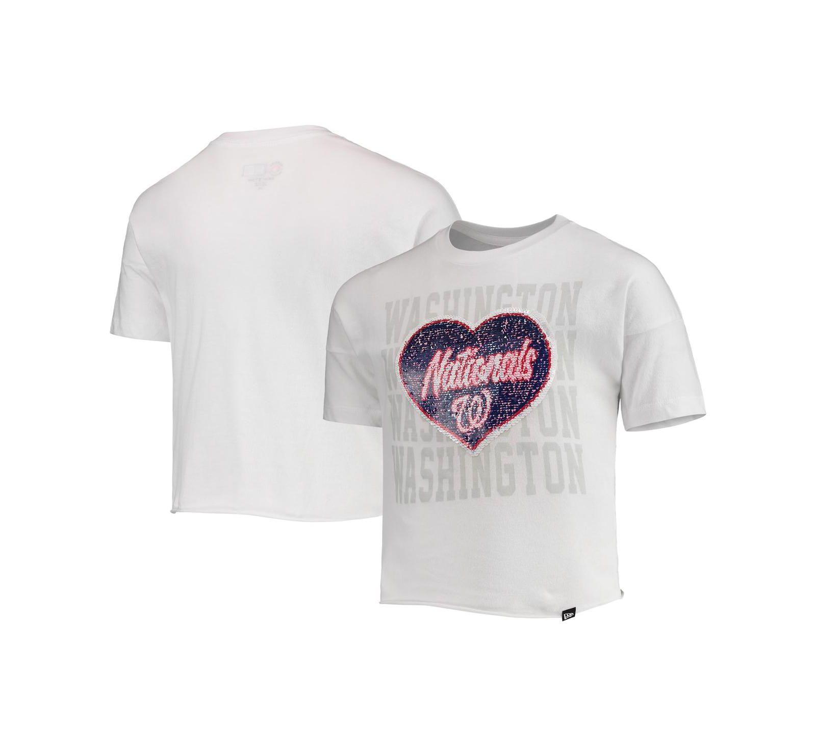 New Era White Washington Nationals Flip Sequin Heart Crop Top для девочек