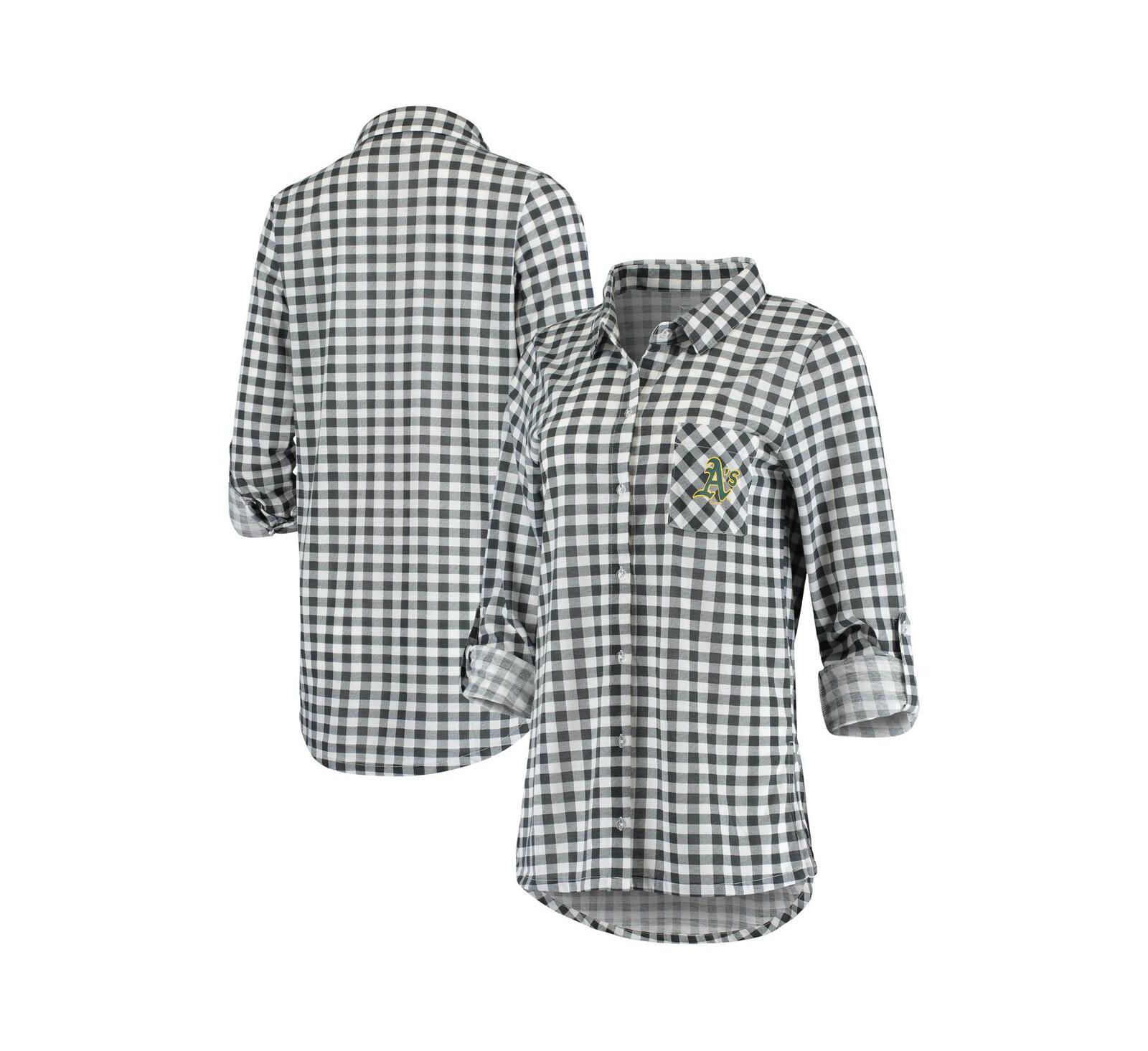 Women's Concepts Sport Charcoal Oakland Athletics Wanderer Long Sleeve Button-Up Nightshirt
