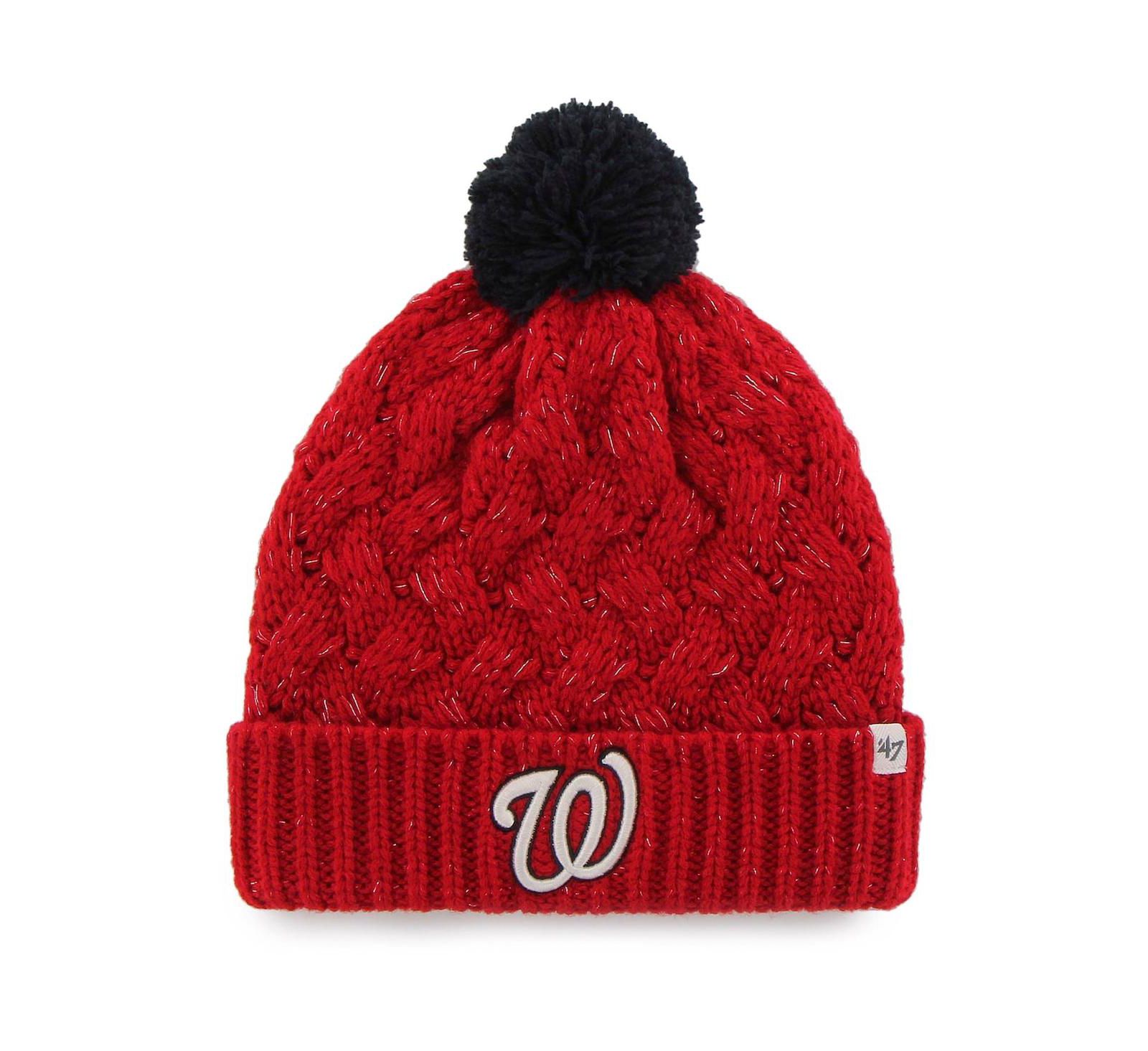 Women's '47 Red Washington Nationals Knit Cuffed Hat with Pom